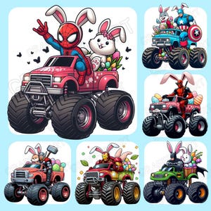 Caminhão de herói de Páscoa PNG, Super-herói de Páscoa PNG, Design de sublimação de camisa de Páscoa do Spidey, Desenho animado infantil PNG, Ovo de Páscoa, Clipart de herói infantil de Páscoa