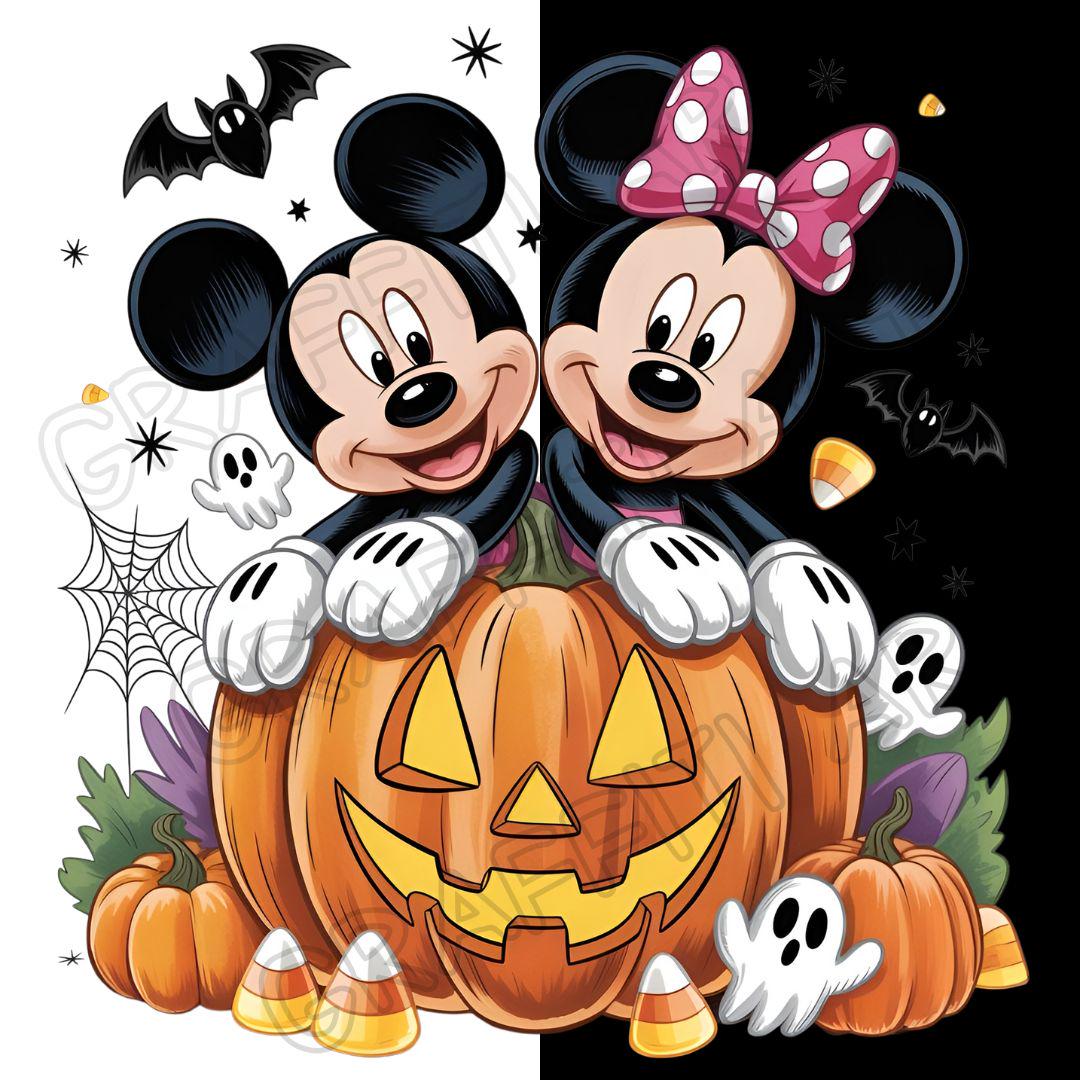ミッキー＆ミニーマウスのハロウィンPNG：漫画Tシャツデザイン