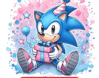Watercolor Sonic Birthday PNG Bundle: T-Shirt Design, Party Decor (Digital Download)