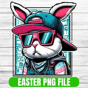 Cool Hip Hop Easter Bunny PNG, Trendy Easter Rabbit Clipart, Graffiti Easter Sublimation Design Shirts, Mugs, Invitations, Digital Download