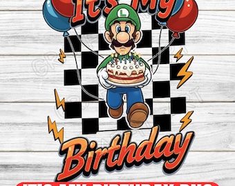Super Mario Birthday PNG: Torta dei cartoni animati, design della maglietta (download digitale)