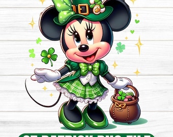 St Patrick's Day Minnie Mouse PNG: Lucky Clover Cartoon (Digital Download)