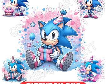 Watercolor Sonic Birthday PNG Bundle: T-Shirt Design, Party Decor (Digital Download)