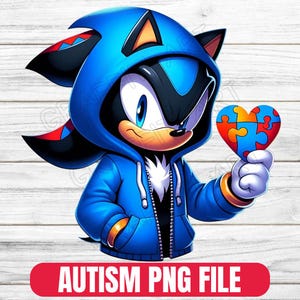 Autism Ribbon Png, Sonic the Hedgehog Autism PNG, Sonic Autism Shirt Design Clipart,Kids Cartoon PNG, Autism Sublimation Design,Sonic Autism