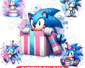 Watercolor Sonic Birthday PNG Bundle: T-Shirt Design, Party Decor (Digital Download