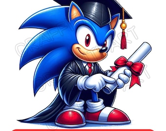 Graduation Sonic the Hedgehog PNG: Cartoon Clipart for Sublimation