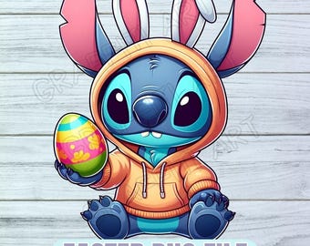 Kawaii Stitch Easter Bunny PNG: Cartoon Sublimation (Digital Download)