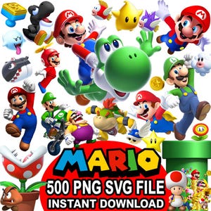 450+ Mario PNG SVG Bundle Clipart, Super Mario png, Mario svg, Mario Kart Clipart, Princess Peach png svg Clipart, Luigi svg, Bowser SVG