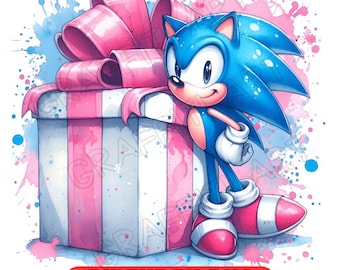 Watercolor Sonic Birthday PNG Bundle: T-Shirt Design, Party Decor (Digital Download