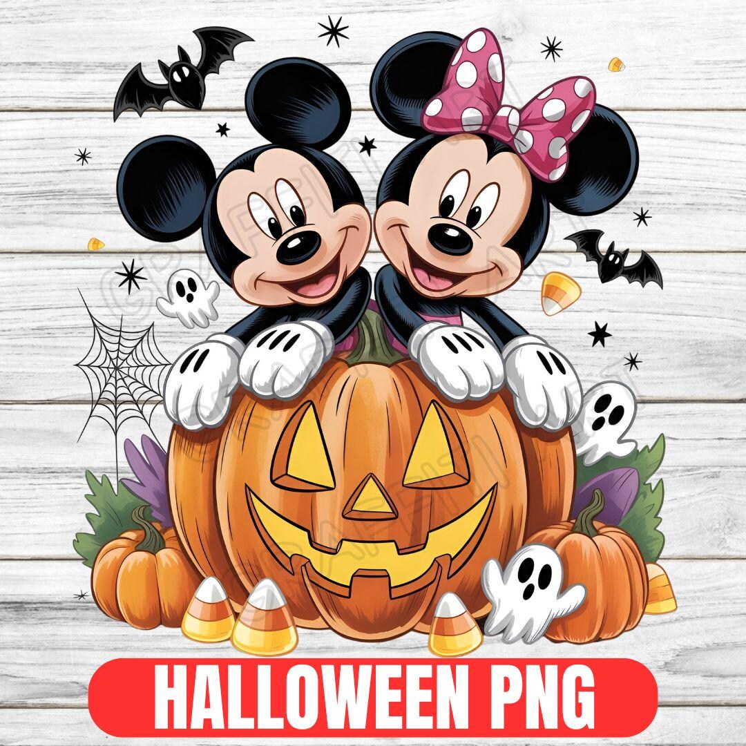 ミッキー＆ミニーマウスのハロウィンPNG：漫画Tシャツデザイン