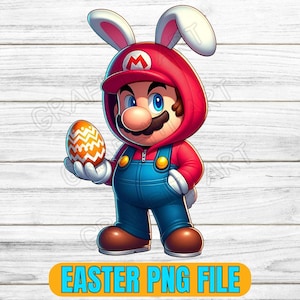 Kawaii Easter Png, Super Mario Png, Diseño de sublimación de Mario de Pascua Png, Dibujos animados para niños Png, Camiseta de Pascua de Mario Png, Descarga de imágenes prediseñadas de Pascua