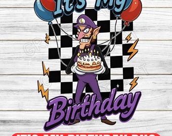 Compleanno di Waluigi PNG: Torta di Super Mario, Design per maglietta per bambini (Download digitale)