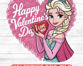 Principessa Elsa San Valentino PNG: cartone animato per bambini (download digitale)