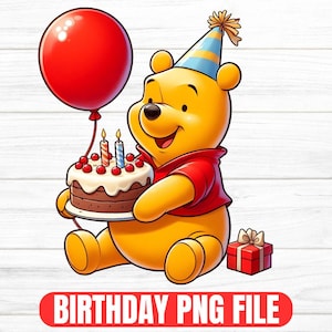 Classic Winnie the Pooh Birthday Clipart, Vintage Pooh Bear PNG, Digital Download for Sublimation, Pooh Bear Png Design, Kids Stickers Png