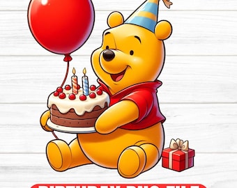Winnie the Pooh Geburtstag PNG Clipart: 1980er Jahre Vintage Illustration (Digitaler Download)