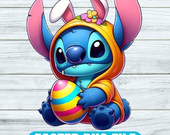 Kawaii Stitch Easter Bunny PNG: Cartoon Sublimation (Digital Download)