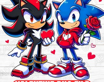 Sonic & Shadow Valentine PNG Cartoon Sublimation Design Digital Download