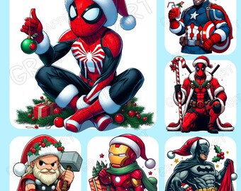 Superheld Weihnachten PNG: Kinder Cartoon Sublimationsdesign (Digitaler Download)