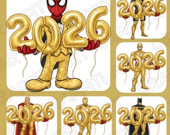 Superhero New Year PNG Kids Cartoon Design Instant Digital Download