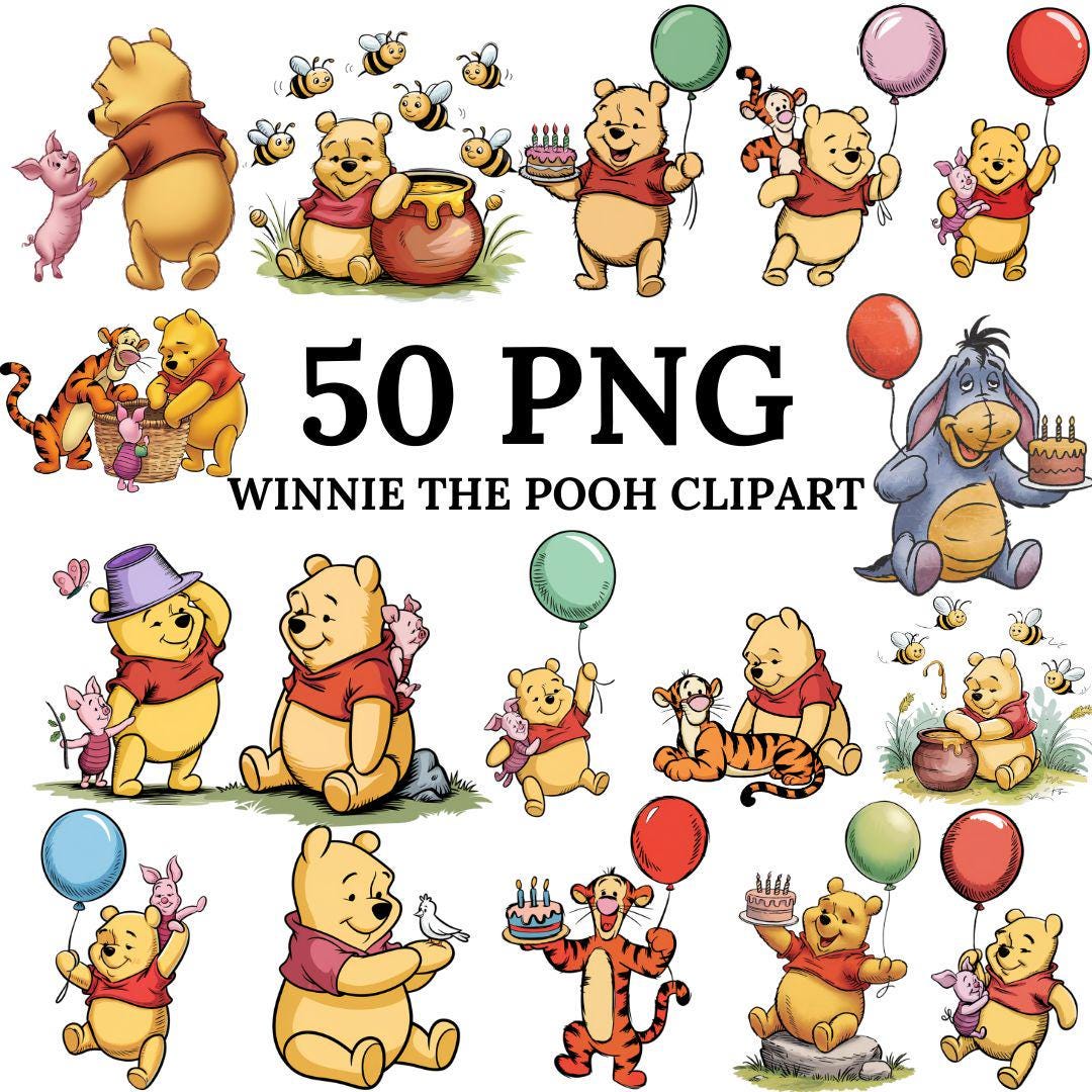 Vintage Winnie the Pooh PNG Clipart Bundle: Printable Pooh Bear (digital  Download) - Etsy, image size:1080x1080