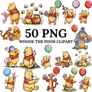 50 PNG Vintage Winnie The Pooh PNG Clipart Bundle, Printable, Instant Digital Download, Pooh Bear Png Sublimation, Vintage Pooh Baby Shower