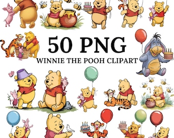 Vintage Winnie de Poeh PNG-clipartbundel: afdrukbare Pooh Bear (digitale download)