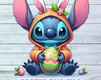 Kawaii Stitch Easter PNG: Bunny Sublimation (digital Download) - Etsy