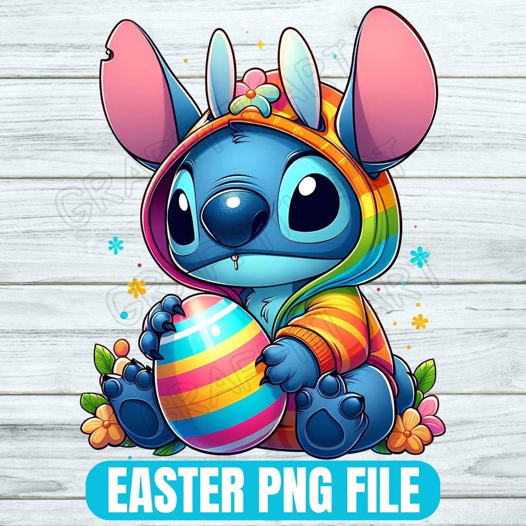 Kawaii Stitch Easter PNG: Cartoon Bunny Sublimation (digital