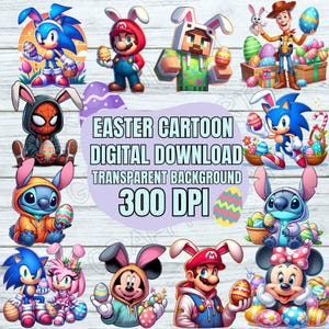 40 Easter Cartoon Character Png, Superhero Easter Shirt Sublimation Design Png, Happy Easter Day Png, Funny Easter Png, Easter Bunny Png