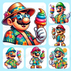 Super Mario Png Svg 6 PNG Summer Bundle – Mario and Luigi Clipart, Mario Kart, Princess Peach, Bowser, Digital Download for Crafts & Shirts