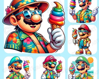 Zomer Mario-clipartbundel: tropische png-SVG (digitale download)