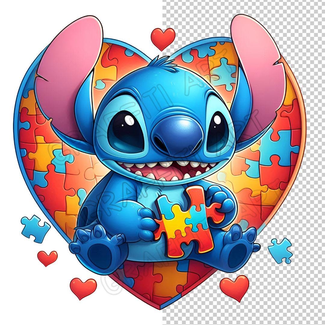 Stitch Autism Awareness PNG: Puzzle Heart Design (digital Download