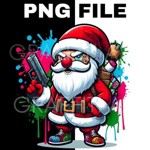 Neon Santa Claus Graffiti Art: Christmas DTF PNG (Digital Download)
