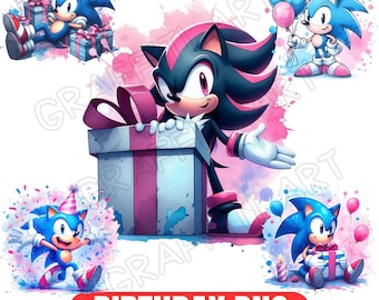 Watercolor Sonic Birthday PNG Bundle: T-Shirt Design, Party Decor (Digital Download
