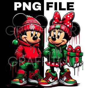 Mickey & Minnie Mouse Christmas , sublimation design , Christmas clipart Christmas Cartoon PNG Cartoon Mouse Png, Streetwear Cartoon Png