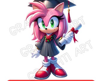 Graduation Sonic the Hedgehog PNG: Cartoon Clipart for Sublimation