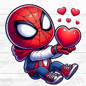 Homem-Aranha Amor PNG, Sublimação de Amor de Super-herói, Design de Camisa do Homem-Aranha, Herói de Desenho Animado Infantil PNG, Desenho Animado Fofo PNG, Download Digital para Crianças