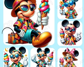 ミッキーマウスと仲間たちの水彩画クリップアート：漫画PNG（デジタル