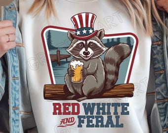 Drôle de raton laveur du 4 juillet PNG : Clipart rouge, blanc et sauvage