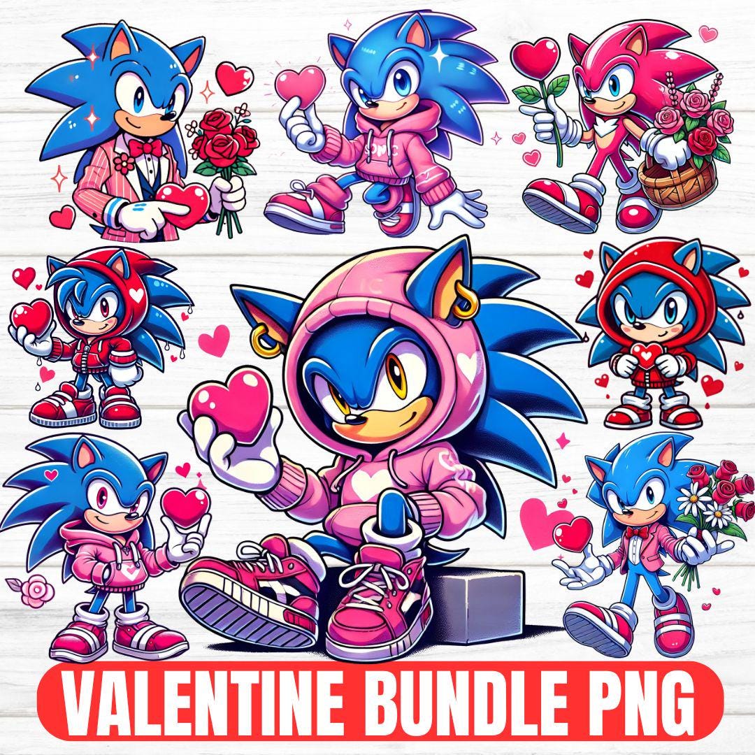 Valentine Sonic the Hedgehog PNG Bundle: Cartoon Sublimation Design ...