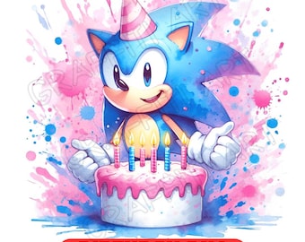 Watercolor Sonic Birthday PNG Bundle: T-Shirt Design, Party Decor (Digital Download