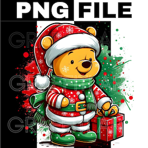Christmas Pooh Bear png, Christmas png, Winnie pooh sublimation, clipart Cartoon PNG, Winnie the pooh Png Christmas png, digital download