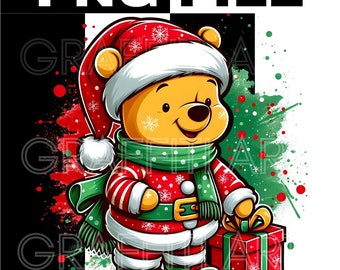 Christmas Pooh Bear PNG Clipart: Holiday Cartoon (Digital Download)