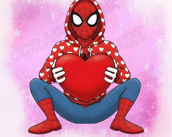 Spiderman Valentine's Day PNG: Kids Valentine Day Cartoon Clipart (Digital Download)