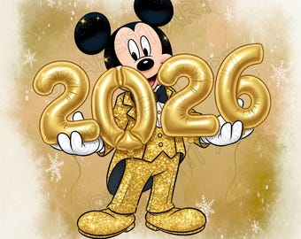 New Year Mickey Mouse PNG, Kids Cartoon Winter Holiday Shirt Sublimation Design Digital Download