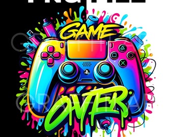 Graffiti Game Over Gaming Controller PNG: Urban Art (Digital Download)