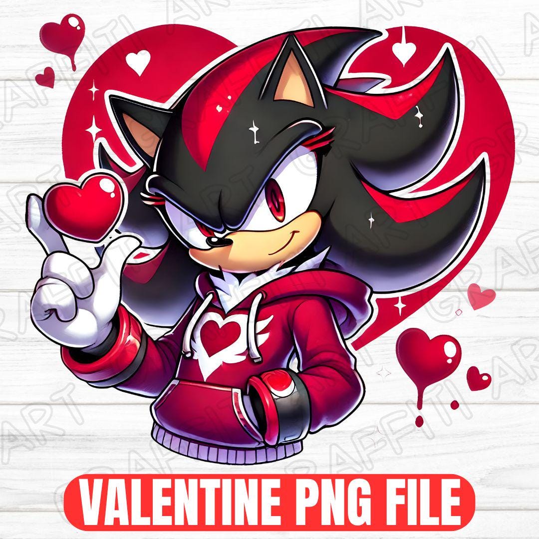 Shadow Sonic Valentine PNG: Kids Cartoon Sublimation Design (digital ...