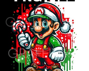 Neon Super Mario Christmas PNG: Design de Sublimação Urbana (Download Digital)