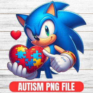 Autism Ribbon Png, Sonic the Hedgehog Autism PNG, Sonic Autism Shirt Design Clipart,Kids Cartoon PNG, Autism Sublimation Design,Sonic Autism