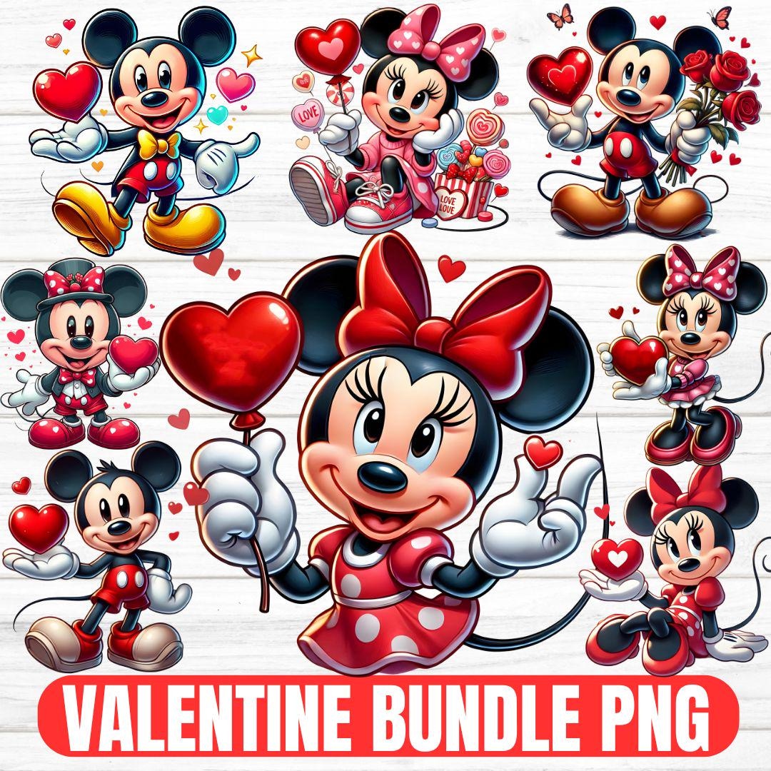 バレンタイン ミッキー＆ミニーマウス PNG バンドル (デジタル